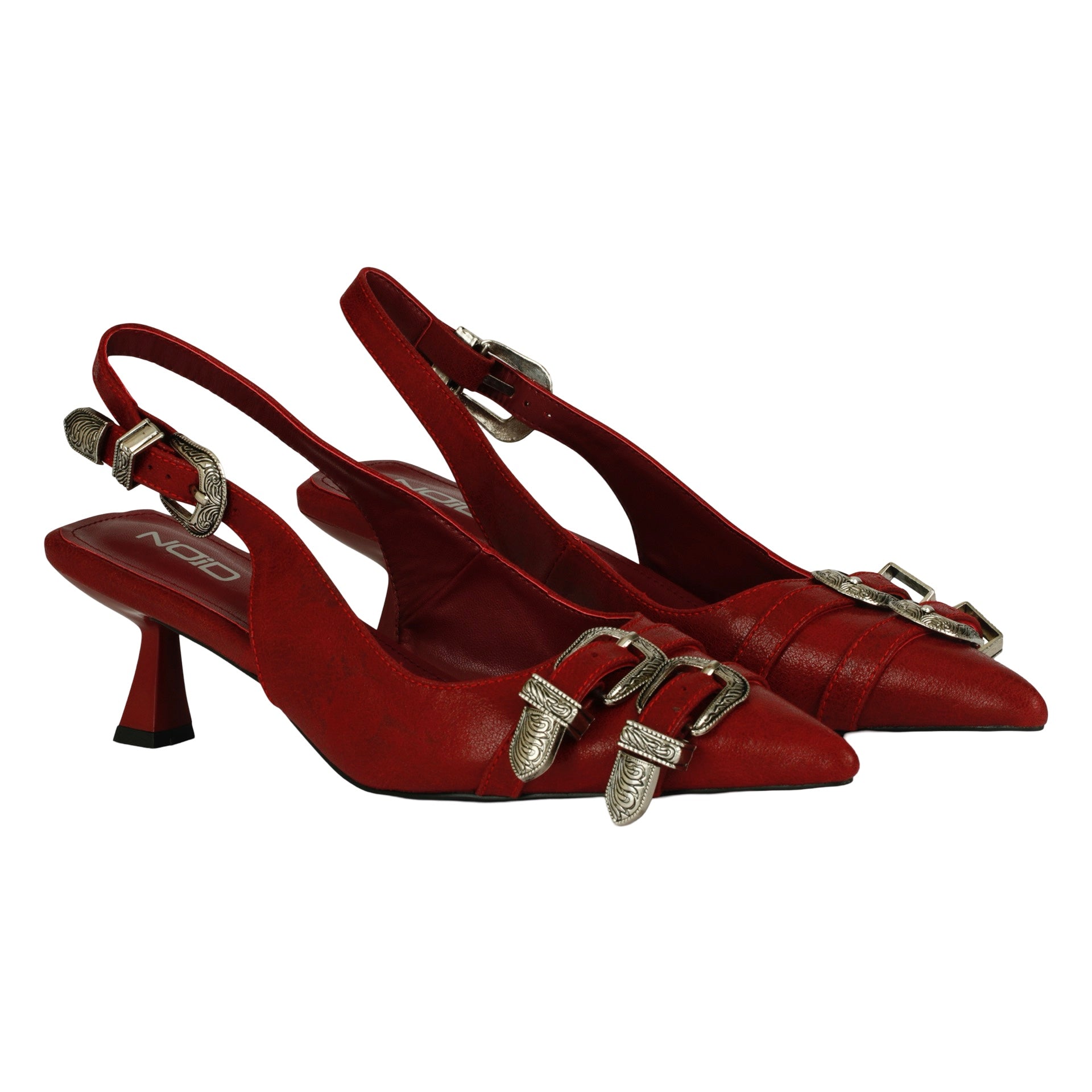 LATCHED KITTEN HEEL IN SCARLET